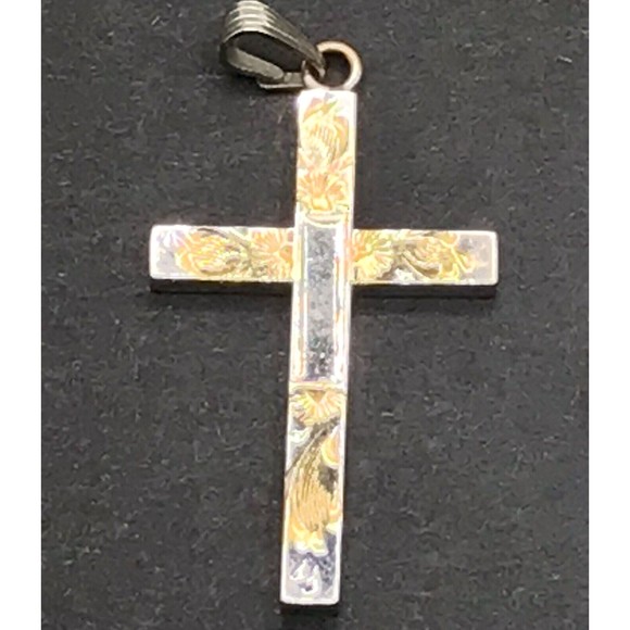 Vintage STURDY 12k Gold Filled Etched Fancy Cross Pendant Marked 1 1/8" - Picture 1 of 11